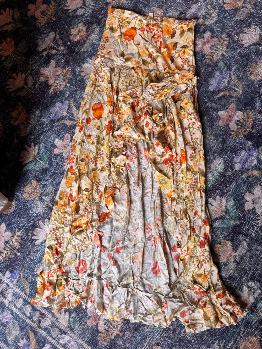 Spell Sayulita Yellow Floral High-Low Ruffle Maxi Skirt - Picture 6 of 8